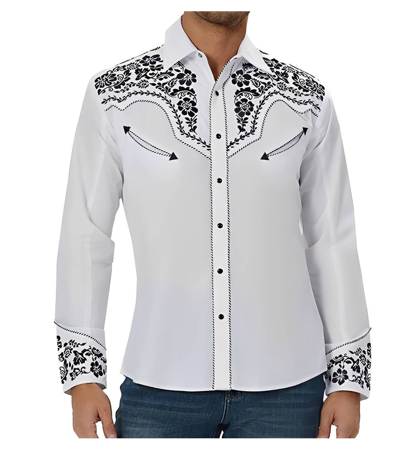 White Black Floral Western Shirt