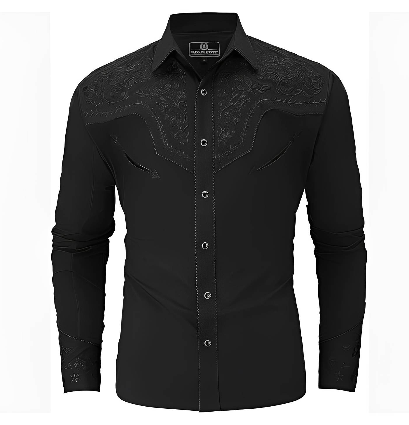 Black Western Shirt with Intricate Tonal Design