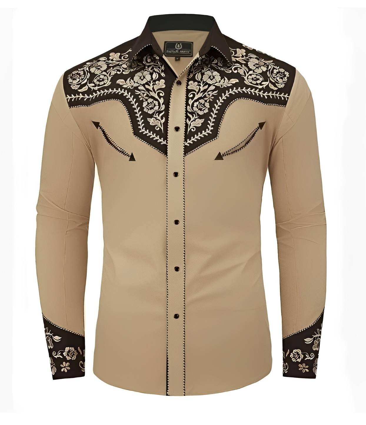 Western Shirt in Tan with Black and White Pattern