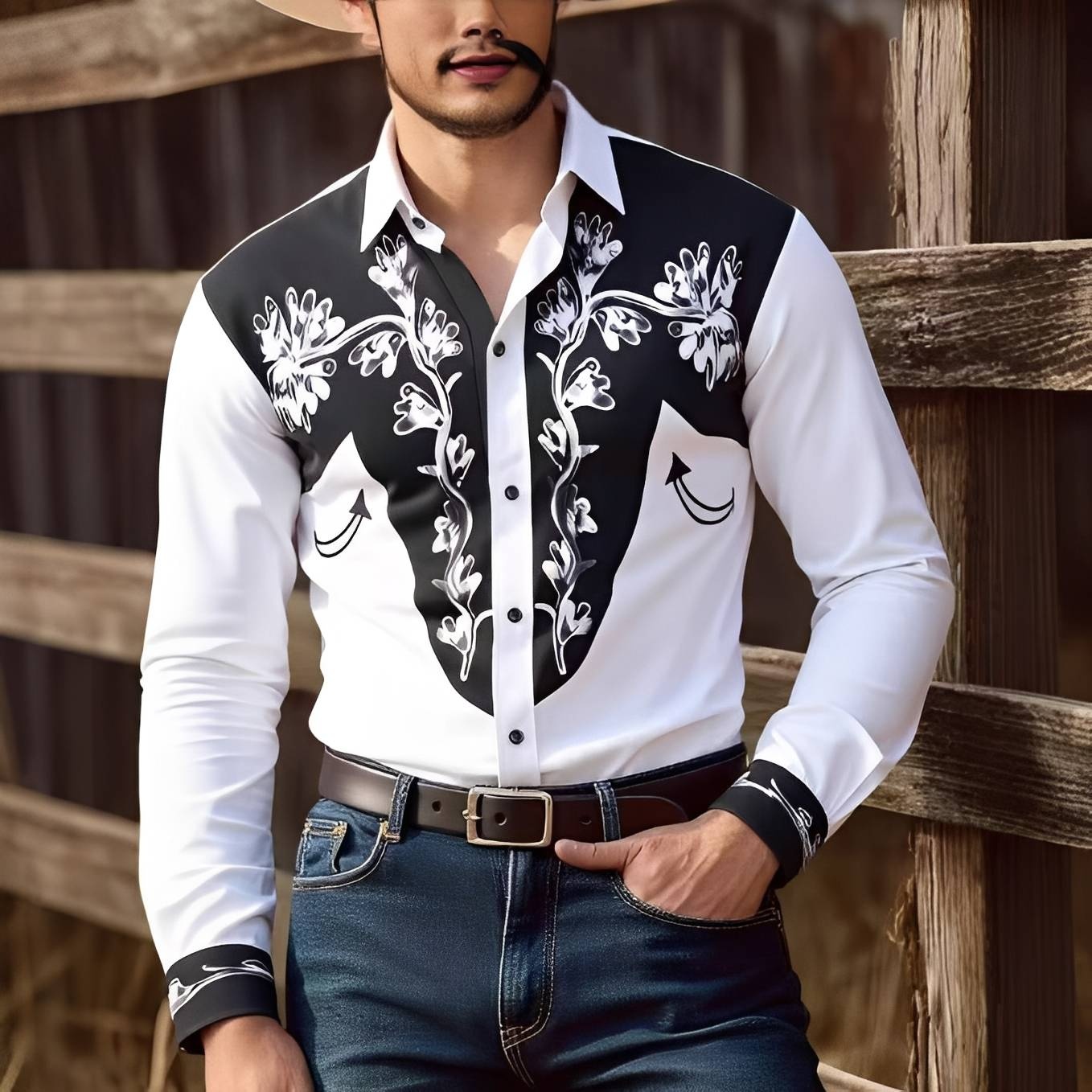 Black and White Floral Western Shirt