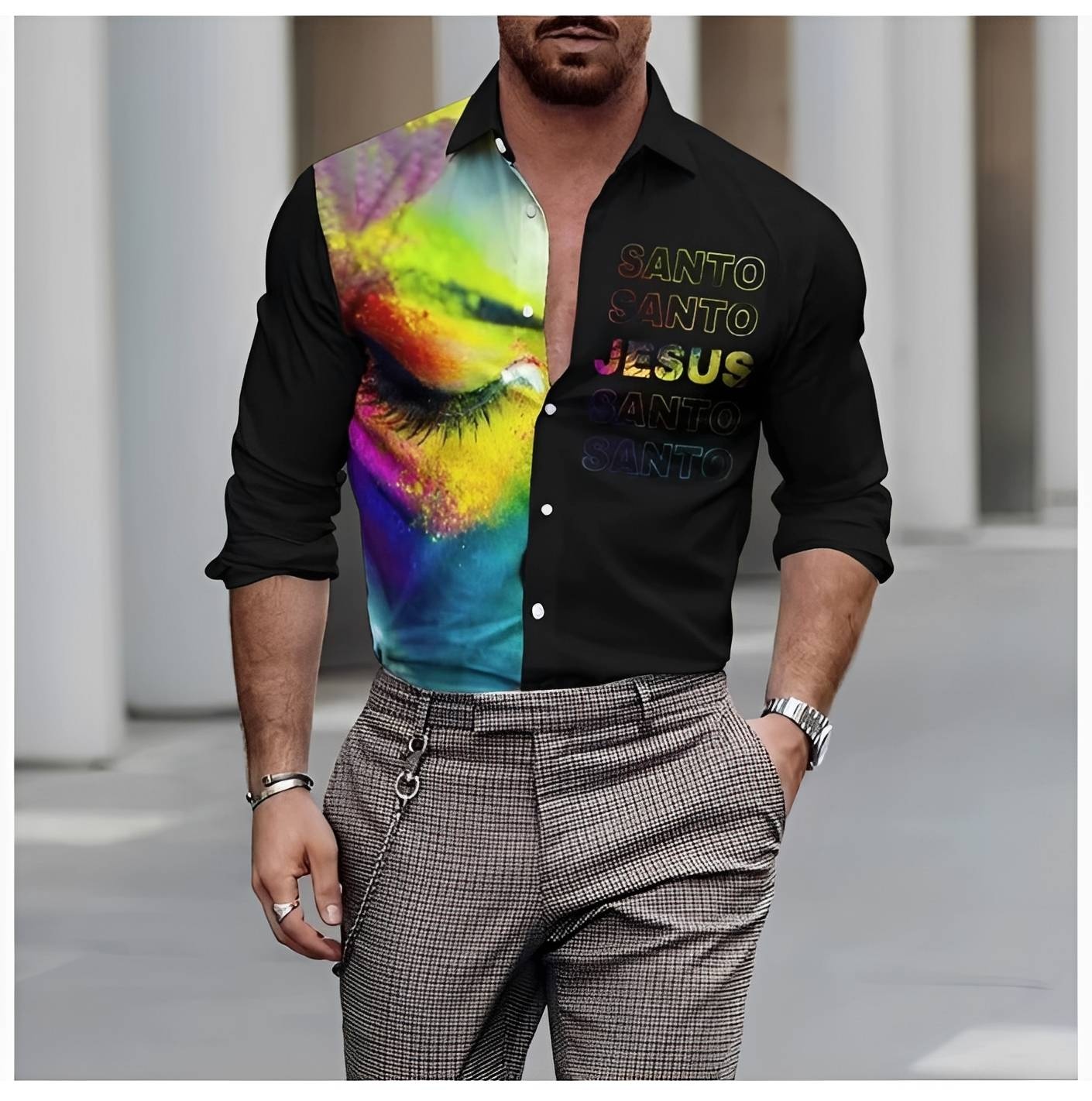 Vivid Eye & Colorful Text Western Shirt