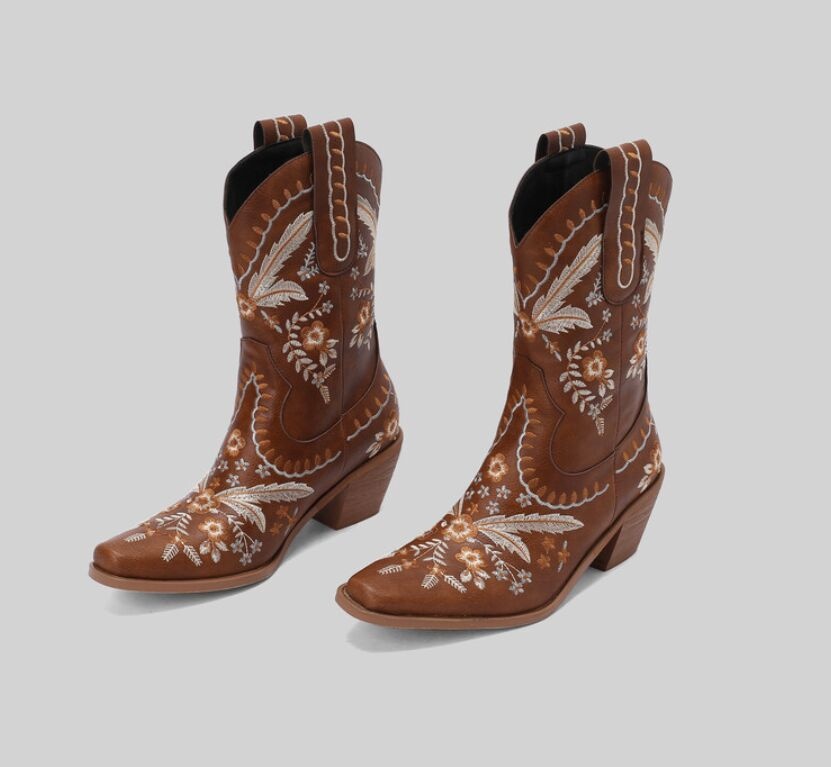 Sky Blue Western Boot with Floral Accents
