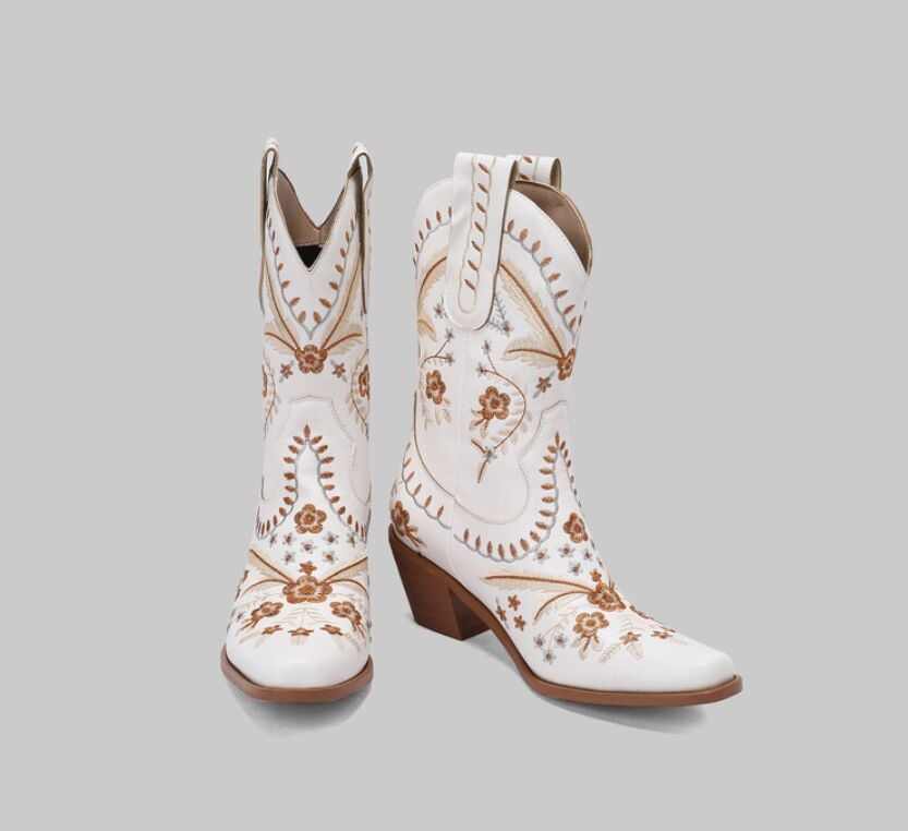 Sky Blue Western Boot with Floral Accents