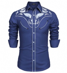 Blue Western Shirt with White Feather Detail