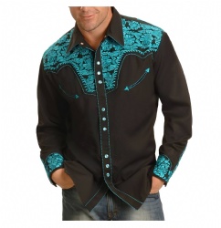 Turquoise Floral Western Shirt Black