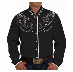 Black Western Shirt with Brown and White Pattern