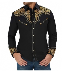 Black Western Shirt with Gold Floral Pattern
