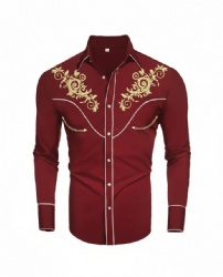 Burgundy Western Shirt with Gold Scrollwork