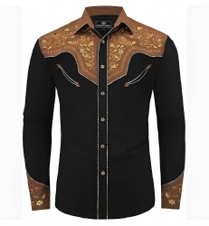 Black Western Shirt with Brown Floral Pattern