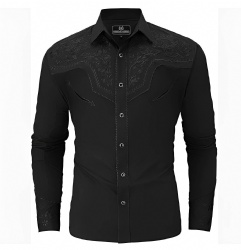 Black Western Shirt with Intricate Tonal Design