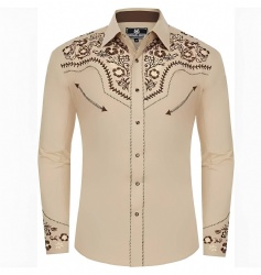 Tan Western Shirt with Brown Floral Accents
