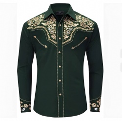 Green Western Shirt with Gold Floral Accents
