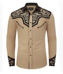 Western Shirt in Tan with Black and White Pattern