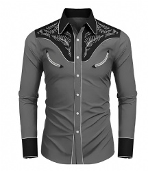 Gray and Black Western Shirt with White Accents