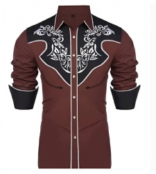 Brown Western Shirt with Black and White Pattern
