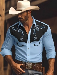 Light Blue Western Shirt with Black Accents