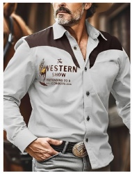 Brown & White Western Shirt with Cowboy Graphic