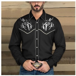 Black Western Shirt with Skeleton Rider Print