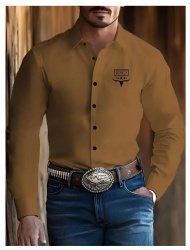 Brown Western Shirt with Bull Skull and Stars