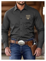 Black Western Shirt with Gold Bull Emblem