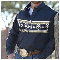 Navajo Geometric Western Shirt in Navy