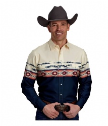 Western Shirt with Galloping Horses and Southwestern Diamond Band