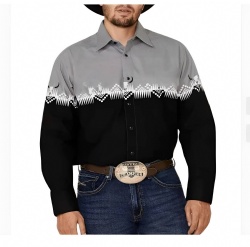 Black and Gray Western Shirt with Southwest Geometric Print