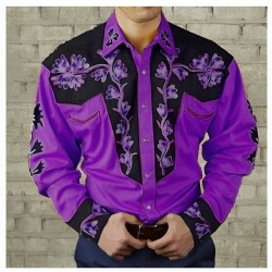 Amethyst Purple Western Shirt with Floral Vine Accents
