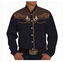 Navy Western Shirt with Ornate Scroll and Arrow Accents