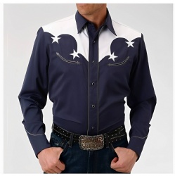 Navy Blue Western Shirt with White Stars