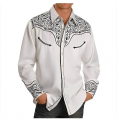 White Western Shirt with Black Swirls and Arrows