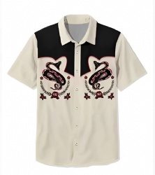 Cream Western Shirt with Double Snake and Rose Motif