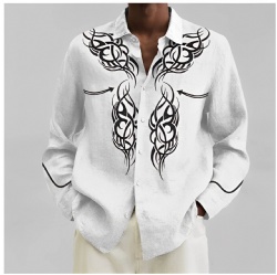 White Western Shirt with Black Tribal Flourishes