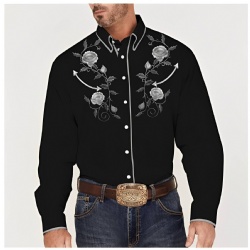 Black Western Shirt with Silver Rose and Arrow Accents
