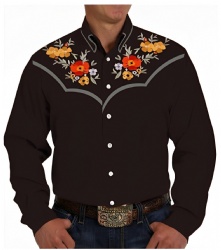 Western Shirt with Red, Orange, and Yellow Floral Accents