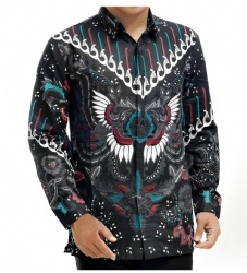 Black Western Shirt with Red Teal Floral Motifs