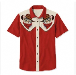 Red Western Shirt with Cowboy Cats
