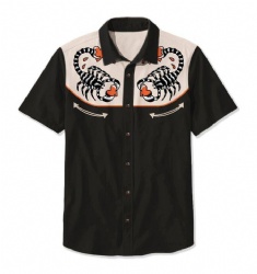 Black & Cream Scorpion Western Shirt with Orange Heart Accents