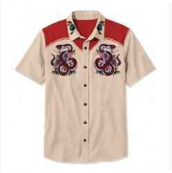 Tan & Red Western Shirt with Dual Serpent & Floral Embellishments