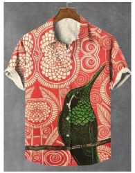 Red Hummingbird Floral Linen Western Shirt