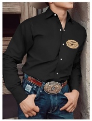 Black Western Shirt with Cowboy Bull Emblem