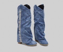 Fringe Denim Western Boot