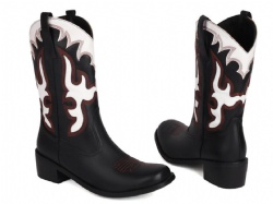 Black Western Boot with White and Brown Flame Accents