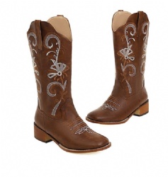 Brown Western Boot with Floral Accents
