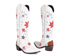 Charming White Western Boot with Floral Accents