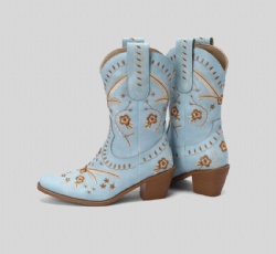 Sky Blue Western Boot with Floral Accents