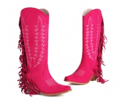 Fuchsia Suede Western Boot with Fringe Accents