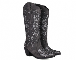 Elegant Western Boot with Rhinestone Scrollwork