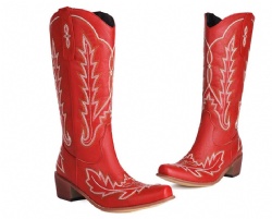 Fiery Red Western Boot with Leafy Accents
