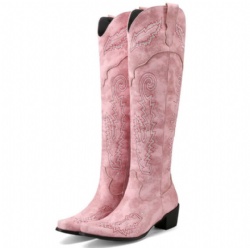 Pink Western Boot with Swirl and Feather Motifs